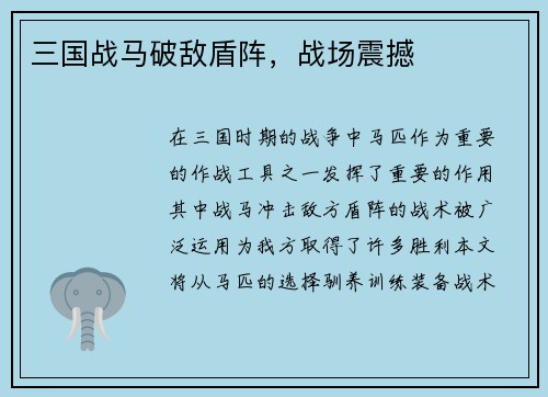 三国战马破敌盾阵，战场震撼